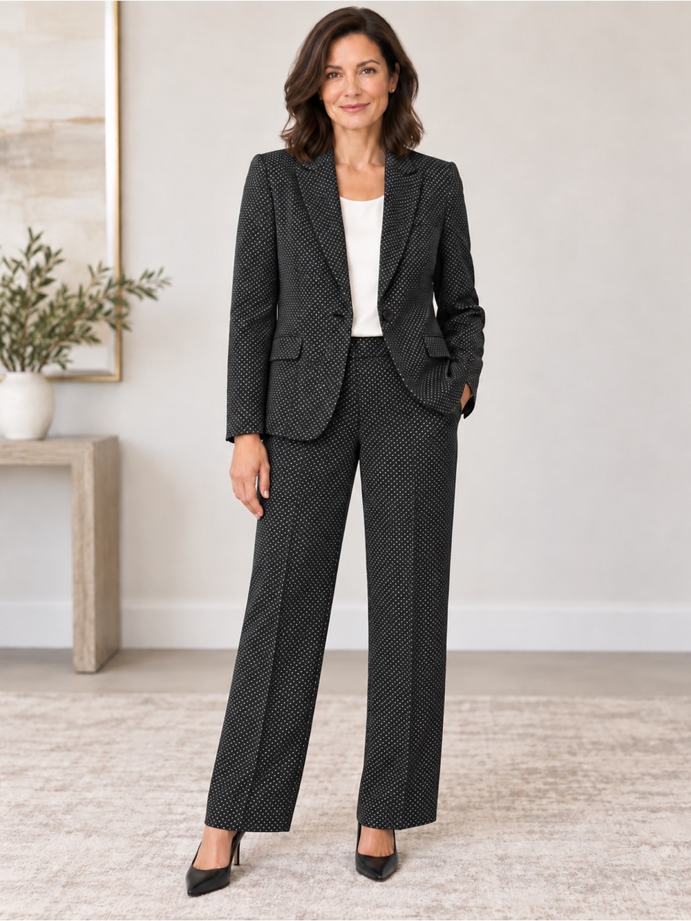 Max Studio Black Pindot Wide-Leg Trousers